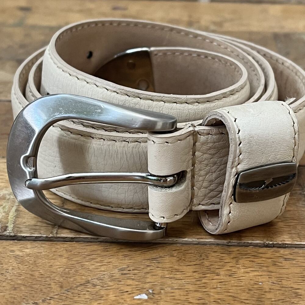 Raymond Floyd Women's L Genuine Italian Leather Belt Beige Silver Buckle